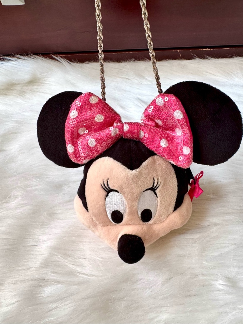 Disney‎ Minnie Mouse Plush Mini Handbag With Chain Strap Sequin Bow
